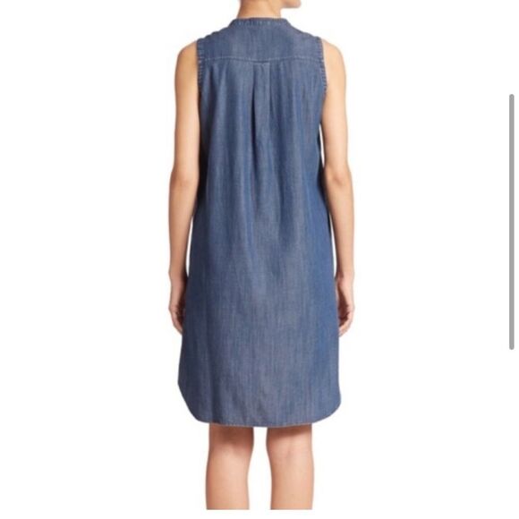 New eileen fisher denim sleeveless button down mandarin collar shift dress - Picture 2 of 8